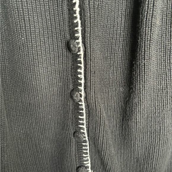 525 America Black Cardigan Sweater With White Trim Fabric Covered Snaps Size L - Picture 2 of 6